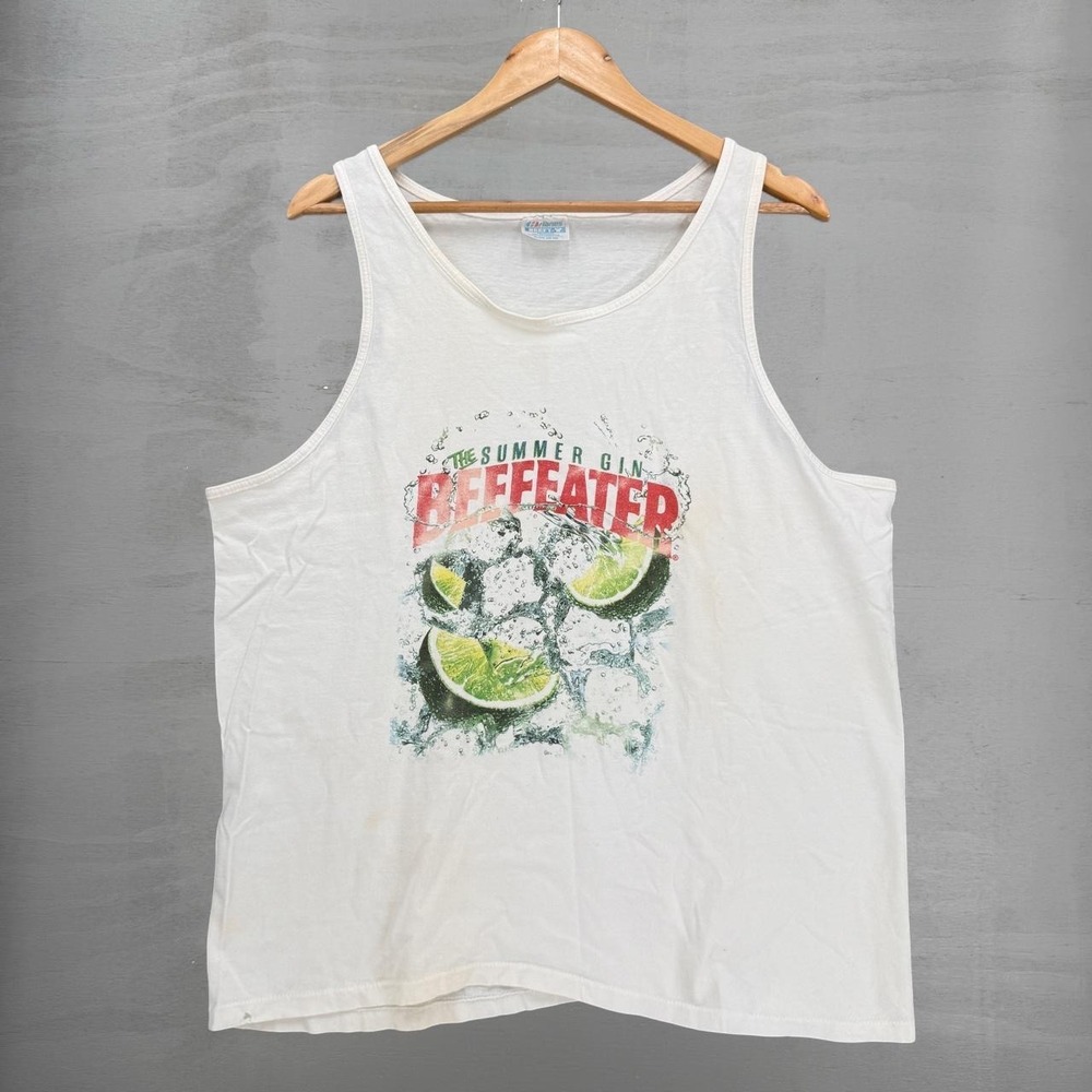 Alcohol Tank Top White Beefeater Gin Summer Graphic Vintage XL